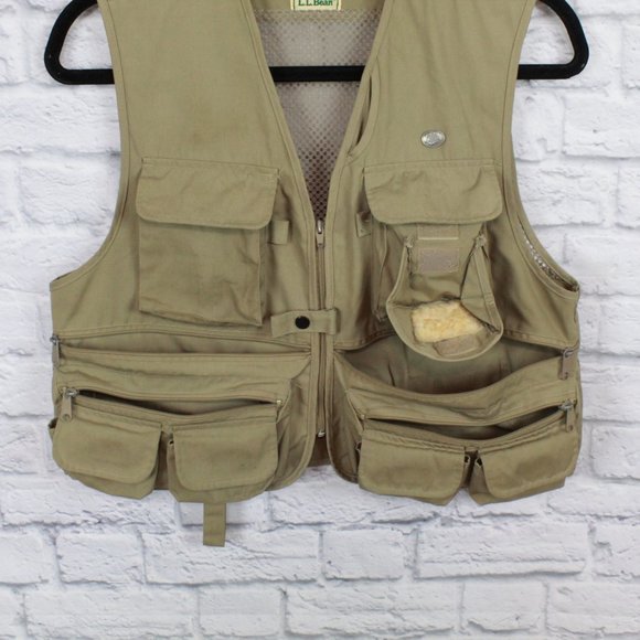 Vintage LL Bean Khaki Multi Pocket Fly Fishing Lined Vest Size M - Picture 2 of 8